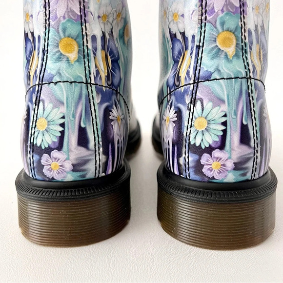 DR. MARTENS | Pascal Paint Slick Backhand Purple White Floral Drip Boots US 7 - Picture 9 of 13